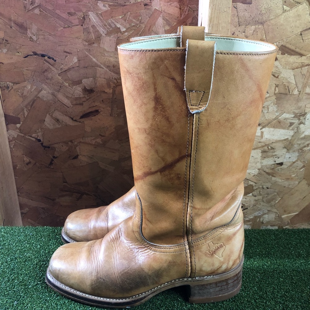 Texas Tan Marbled Leather Pull On Cowboy Western Boots Men’s 9 D Made in USA